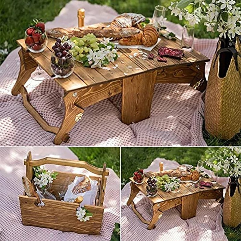 45x30x11cm 2in1 Mini Holz Klapp Tisch Picknick Korb