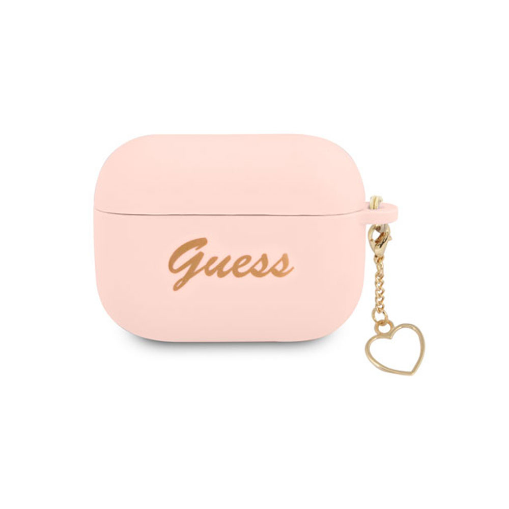Image of Guess - AirPods Pro Silikon Schutzhülle + Herz Anhänger (GUAPLSCHSP) - Rosa / Gold bei Apfelkiste.ch