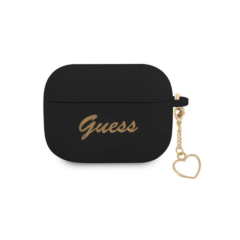 Image of Guess - AirPods Pro Silikon Schutzhülle + Herz Anhänger (GUAPLSCHSK) - Schwarz / Gold bei Apfelkiste.ch