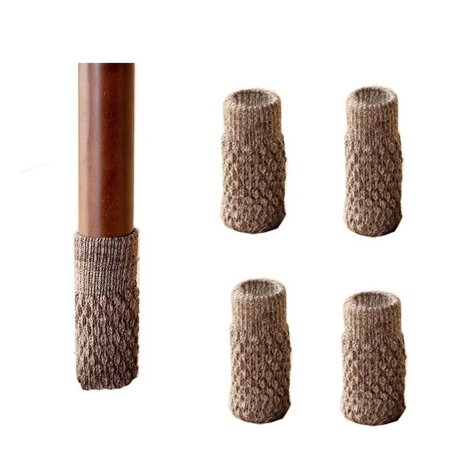 Image of (4er Set) Wolle Stuhlbein Stulpen Schutz Tisch / Stuhl / Boden Schoner - Dunkelbraun bei Apfelkiste.ch