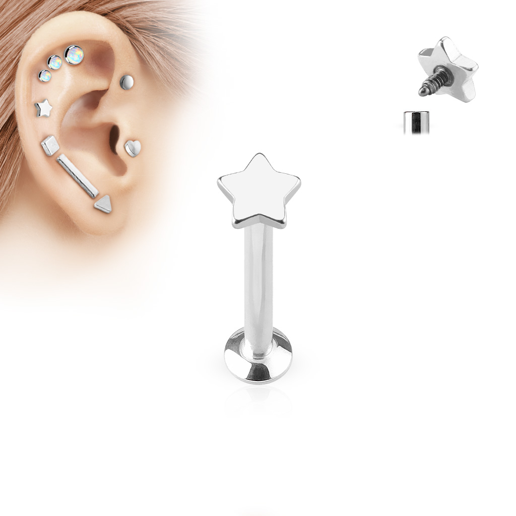 Image of (8mm) Tragus / Helix 316L Chirurgenstahl Ohr Piercing mit Gewindeverschluss Stern - Silber bei Apfelkiste.ch