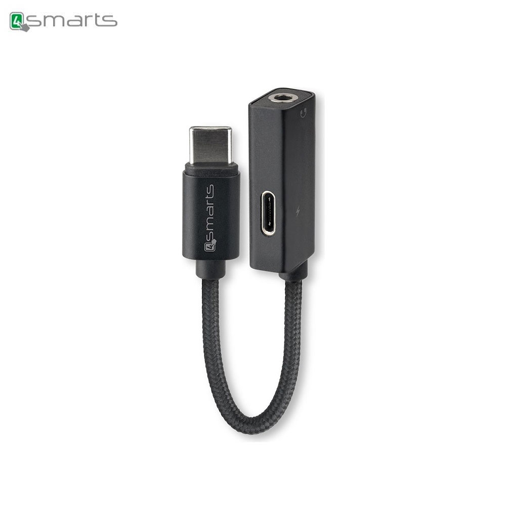 (6cm) 2in1 USB C auf 3.5 mm AUX + USB C Adapter Nylon (4S468616) - Schwarz