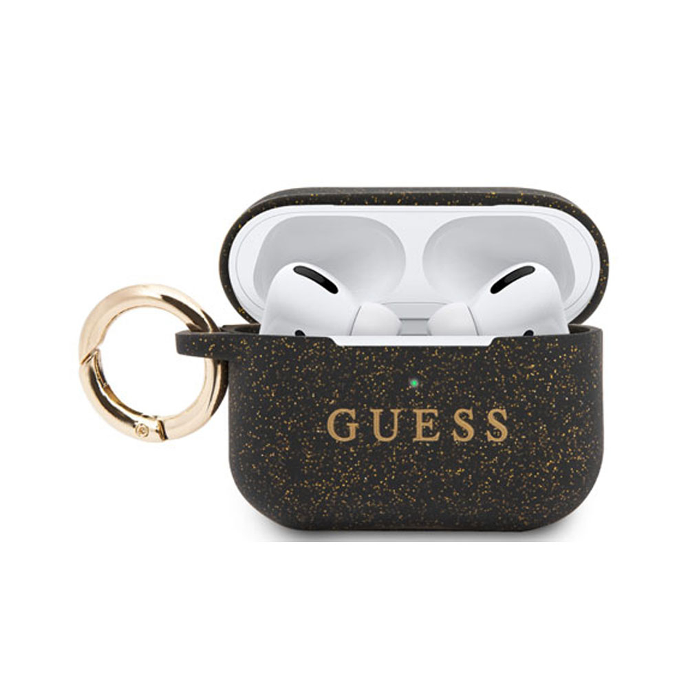 Image of Guess - AirPods Pro Silikon Schutzhülle mit Scharnierring (GUACAPSILGLBK) - Schwarz / Gold (Glitzer) bei Apfelkiste.ch