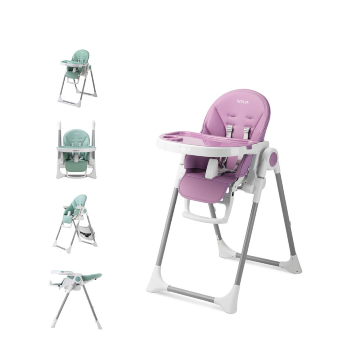 Image of Verstellbarer Baby Hochstuhl Kinder Sitz mit Sicherheitsgurt + Tisch - Rosa bei Apfelkiste.ch