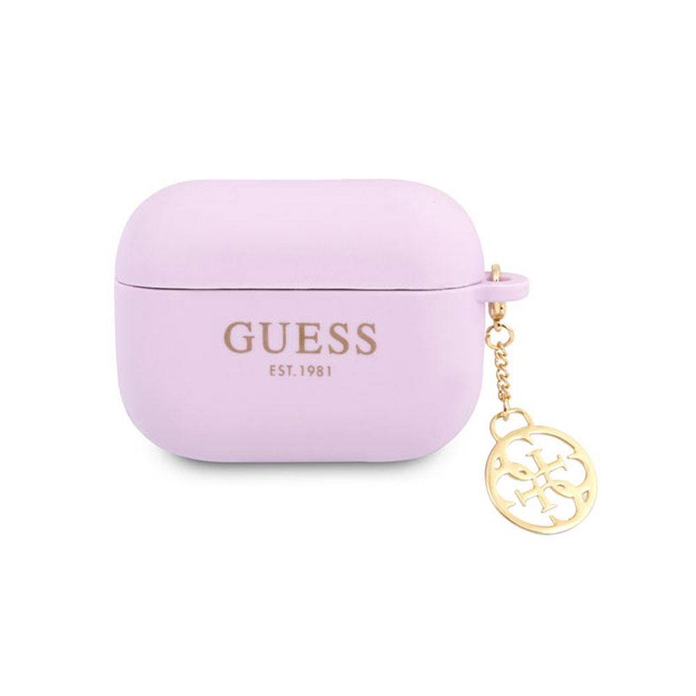 Image of Guess - AirPods Pro Silikon Schutzhülle + Logo Anhänger (GUAPLSC4EU) - Lila / Gold bei Apfelkiste.ch