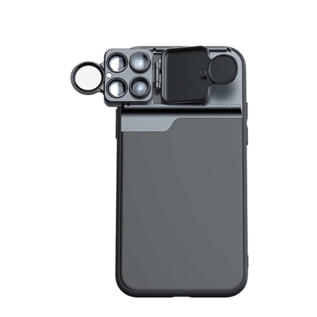 Image of 5in1 iPhone 12 Pro Objektiv Hülle (180°Fisheye / 2x Tele / 10x Makro / 25 x Makro / Pol Filter) - Schwarz bei Apfelkiste.ch