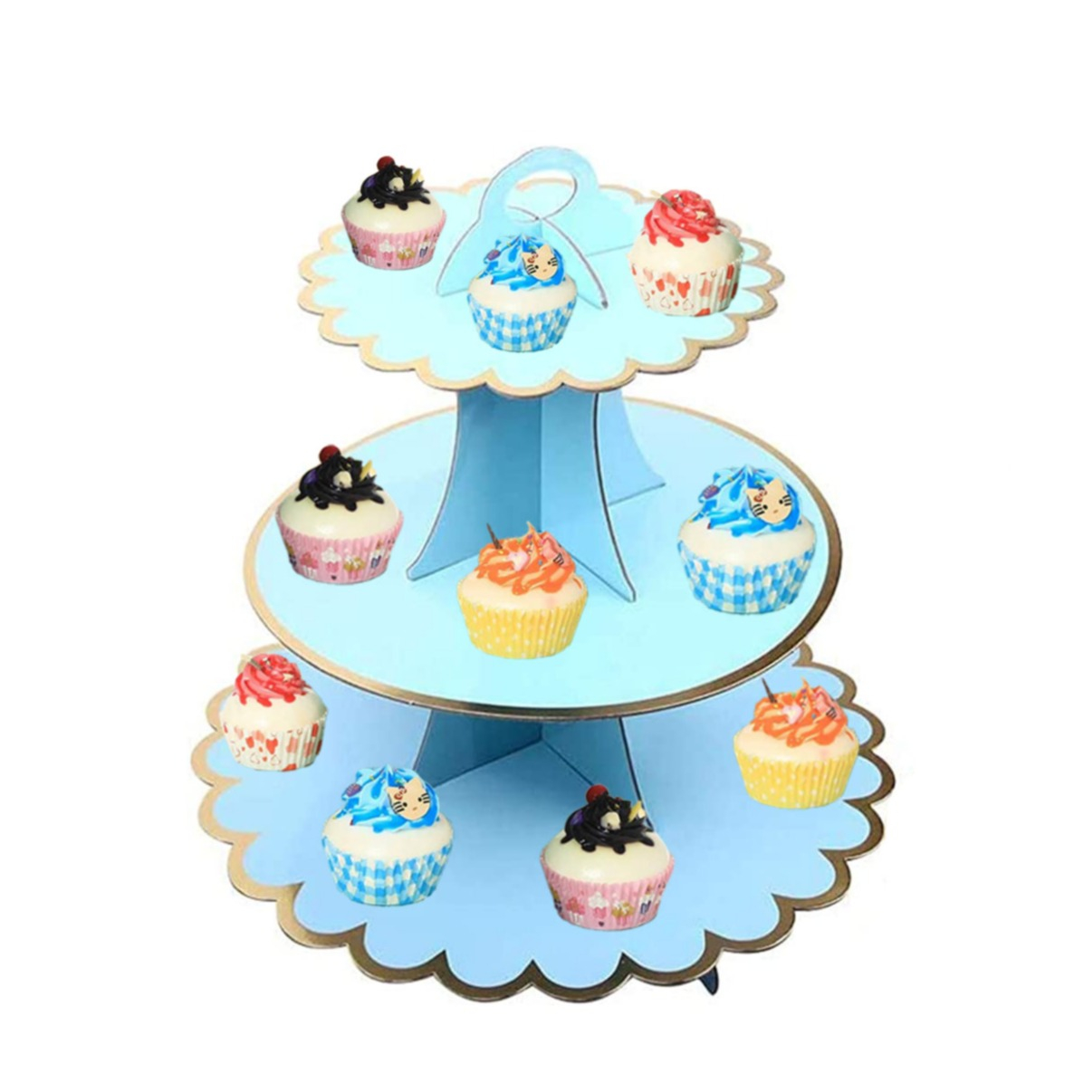 Image of 3 Etagen Karton Cupcake Etagere Muffin Ständer Geburtstags Servierständer - Blau / Gold bei Apfelkiste.ch