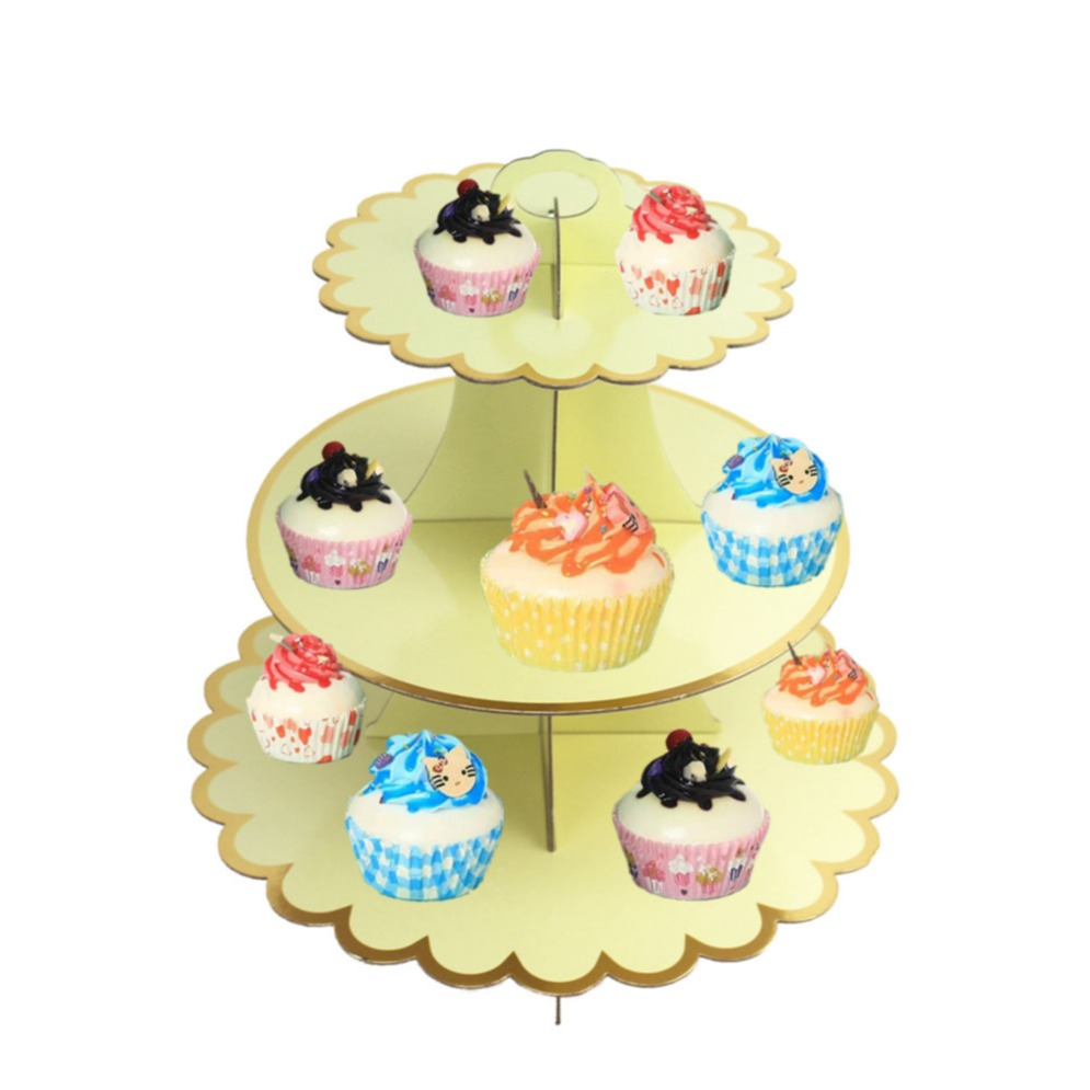 Image of 3 Etagen Karton Cupcake Etagere Muffin Ständer Geburtstags Servierständer - Gelb / Gold bei Apfelkiste.ch