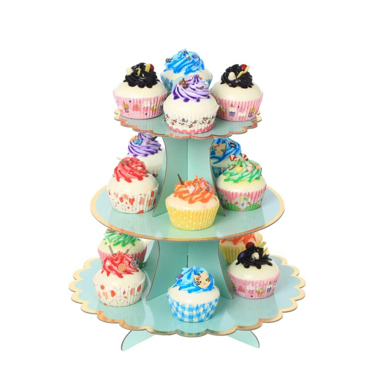 Image of 3 Etagen Karton Cupcake Etagere Muffin Ständer Geburtstags Servierständer - Mint / Gold bei Apfelkiste.ch