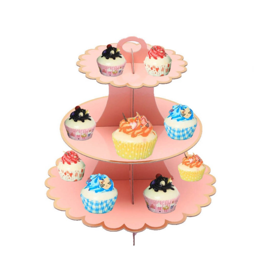 Image of 3 Etagen Karton Cupcake Etagere Muffin Ständer Geburtstags Servierständer - Rosa / Gold bei Apfelkiste.ch
