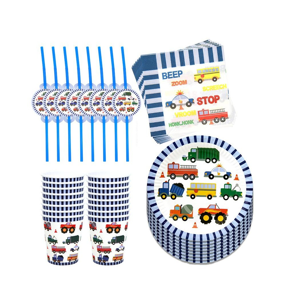 Image of (50-tlg. Set) Einweg Geschirr Party Tisch Dekoration - Fahrzeuge bei Apfelkiste.ch