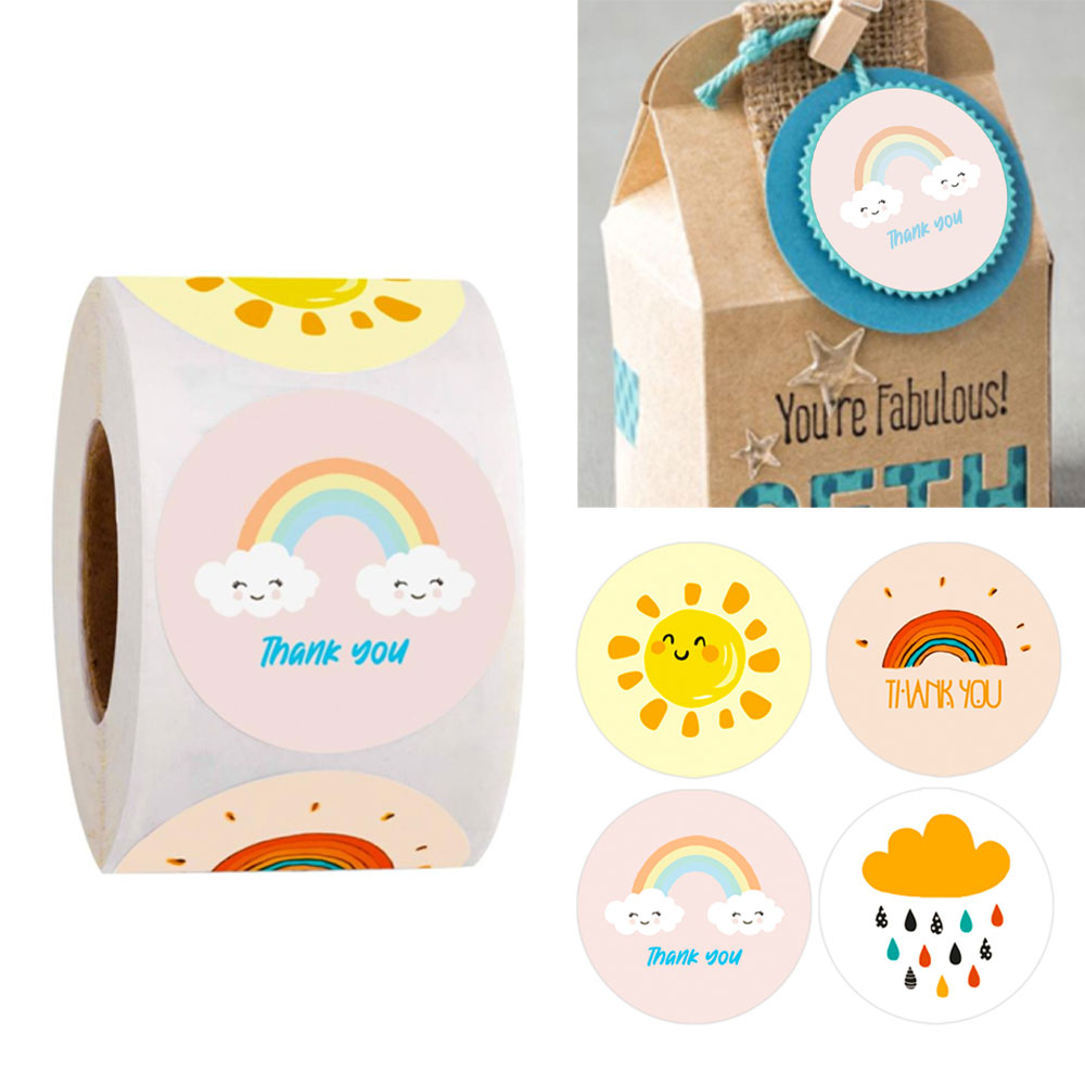Image of (1 Rolle à 500 Stk.) Ø25mm Runde Aufkleber Sticker Selbstklebende Etiketten diverse Wetter Motive - Thank You bei Apfelkiste.ch