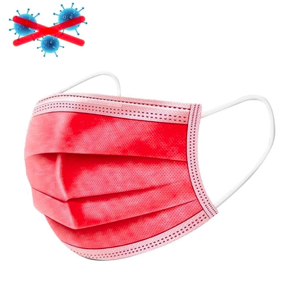 (50er Set) Einweg Mundschutz Hygiene Atemschutzmaske Staubschutzmaske (Einheitsgrösse) - Rot