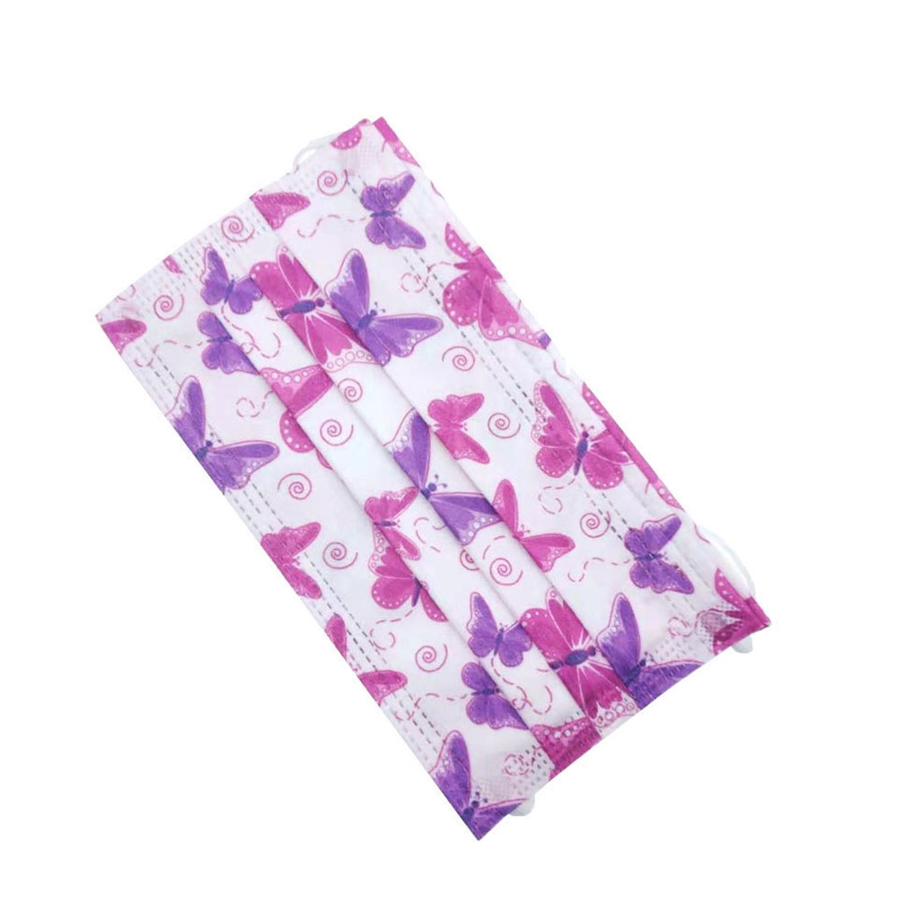 Image of (50er Set) Einweg Mundschutz Hygiene Atemschutzmaske (Einheitsgrösse) - Schmetterlinge (Rosa / Violett) bei Apfelkiste.ch