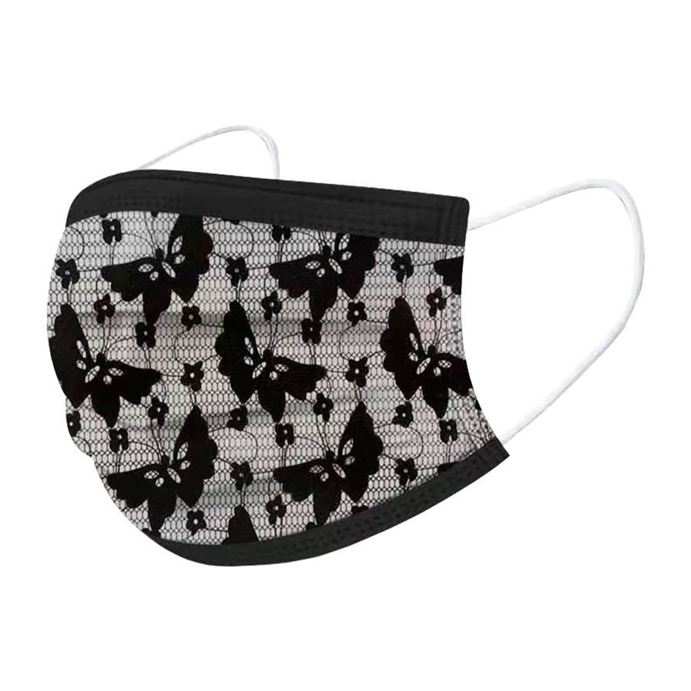 Image of (50er Set) Einweg Mundschutz Hygiene Atemschutzmaske (Einheitsgrösse) - Schmetterlinge (Schwarz) bei Apfelkiste.ch