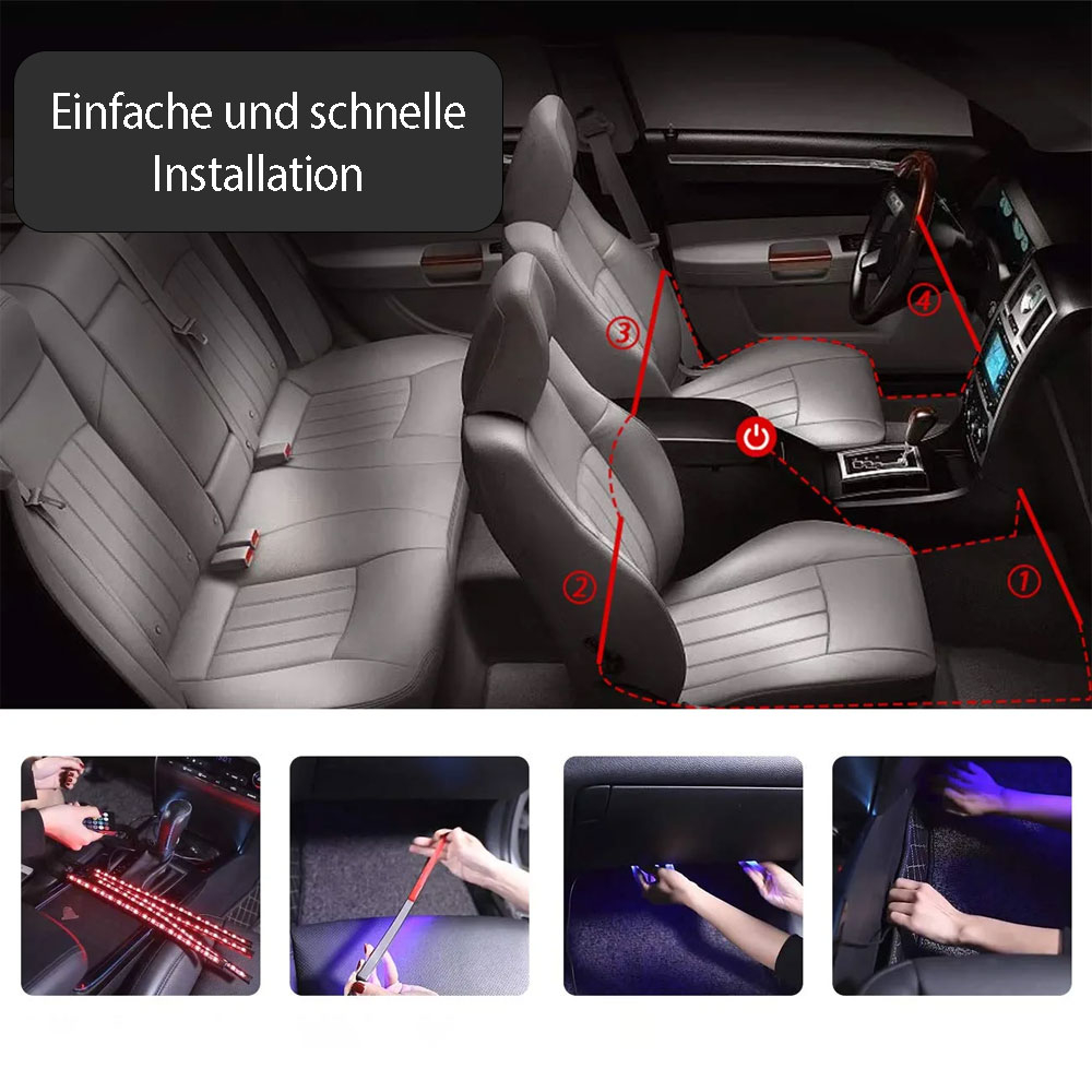 4x RGB 48 LED Innenraumbeleuchtung Auto Ambiente App Control  Fußraumbeleuchtung