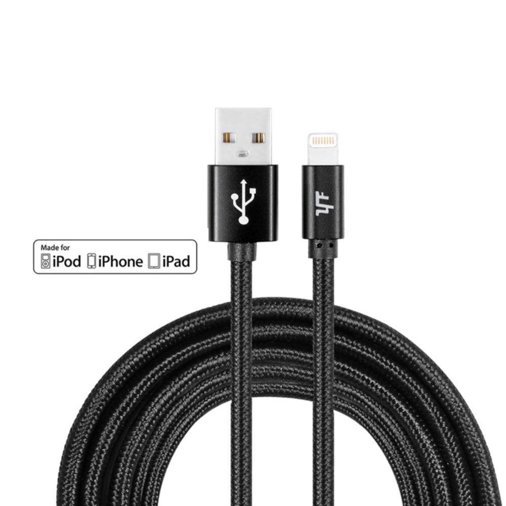 Image of (1m) 2.4A MFi USB A auf Lightning Schnellladekabel Nylon Datenkabel - Schwarz bei Apfelkiste.ch