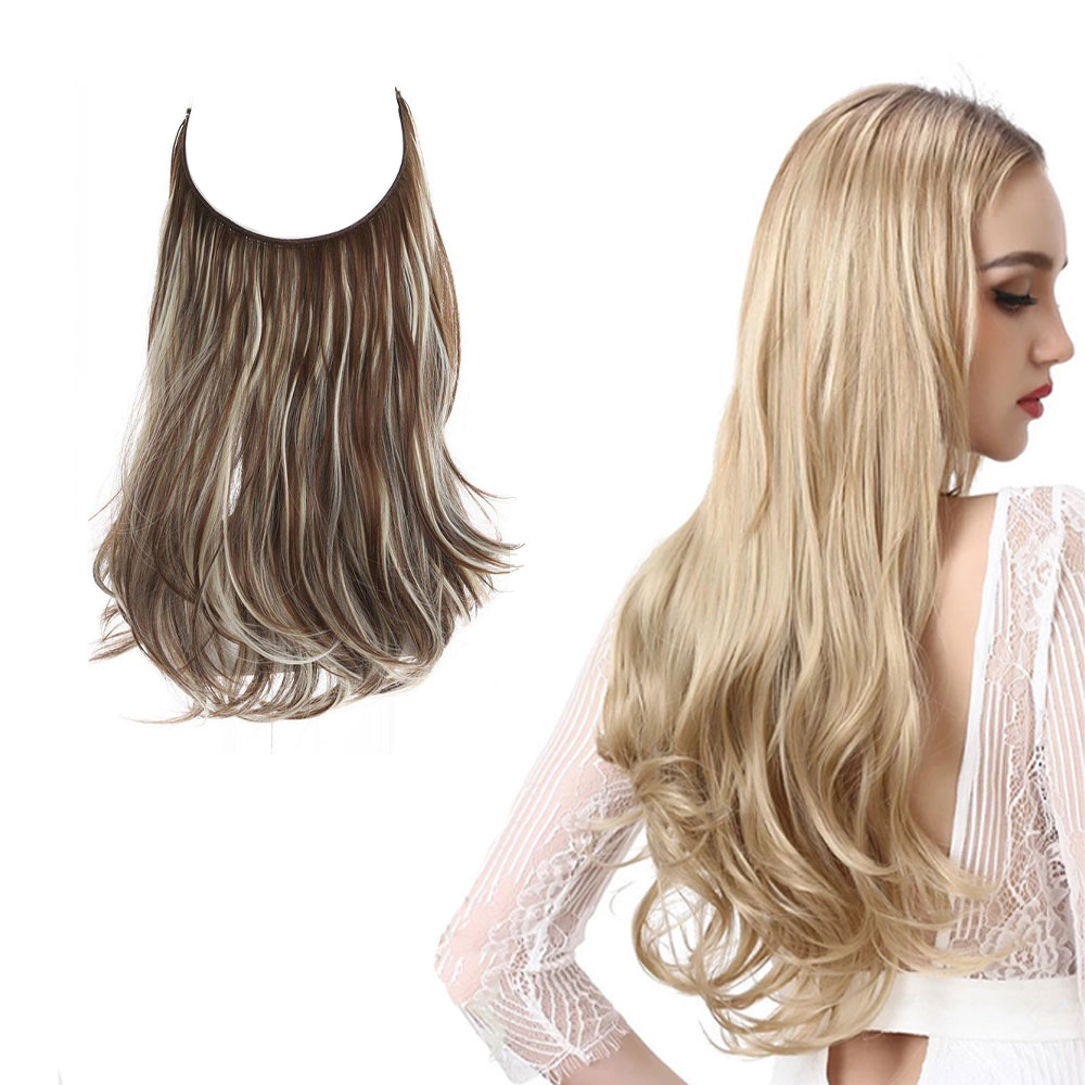 Image of (55cm) Kunsthaar Extensions Hitzebeständige Halo-Haarverlängerung ohne Clip - Braun (Mesh) bei Apfelkiste.ch