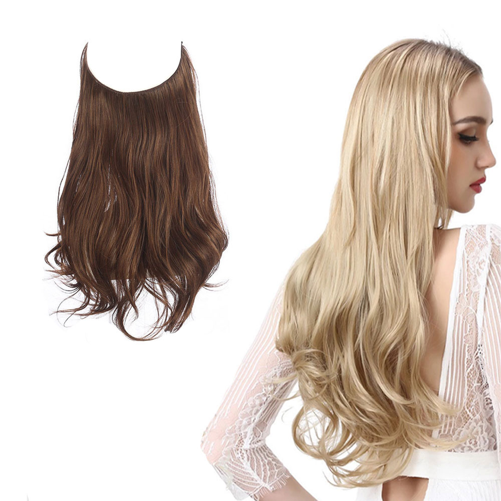 Image of (55cm) Kunsthaar Extensions Hitzebeständige Halo-Haarverlängerung ohne Clip - Schokobraun bei Apfelkiste.ch