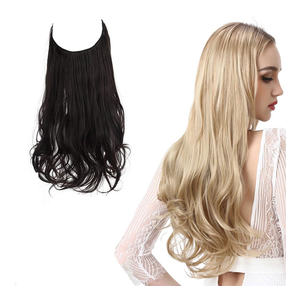 Image of (55cm) Kunsthaar Extensions Hitzebeständige Halo-Haarverlängerung ohne Clip - Schwarz / Braun bei Apfelkiste.ch