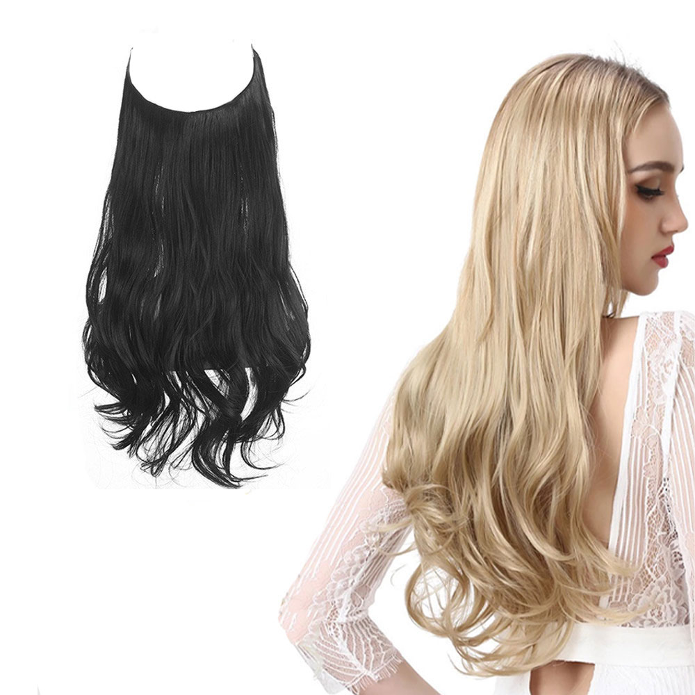 Image of (55cm) Kunsthaar Extensions Hitzebeständige Halo-Haarverlängerung ohne Clip - Schwarz bei Apfelkiste.ch