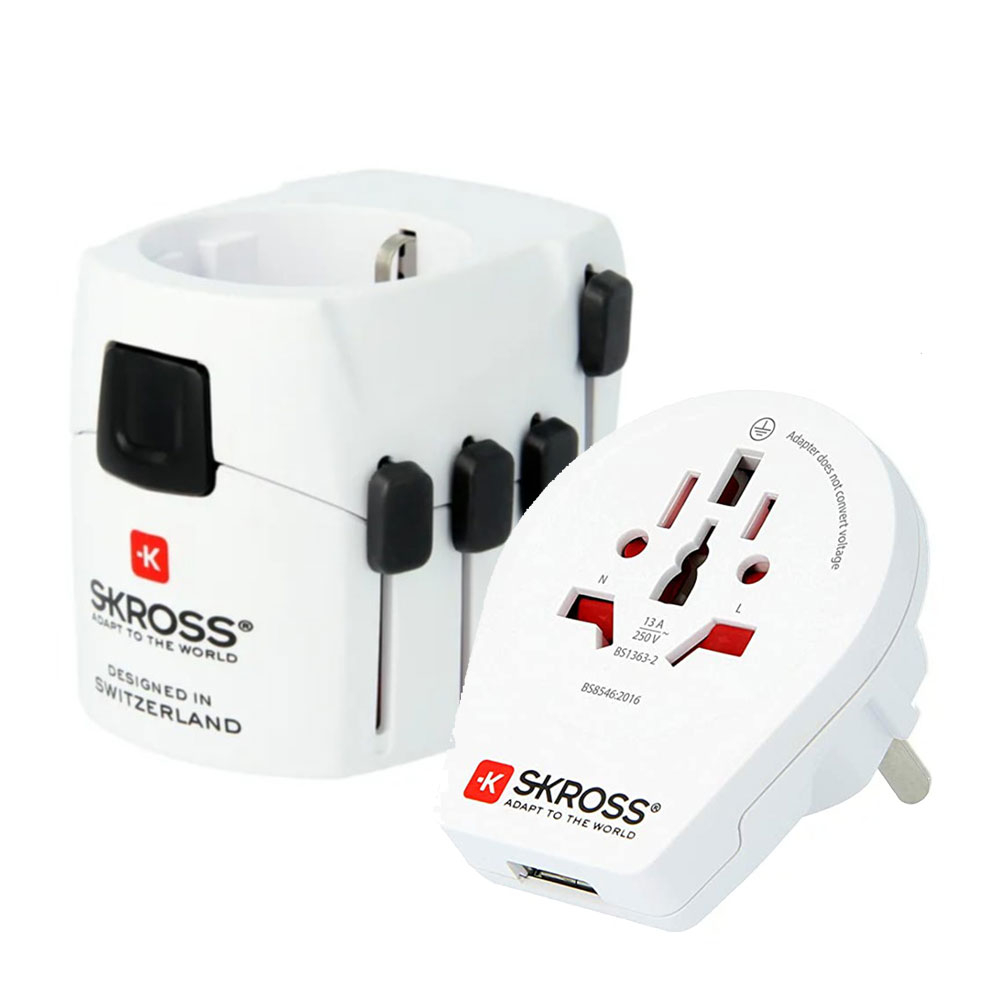 Image of Skross - World Travel Adapter Pro World + USB Weltreise Adapter Ladegerät EU / USA / UK / Japan / Australien / China / Brasilien (1.302539) - Weiss bei Apfelkiste.ch