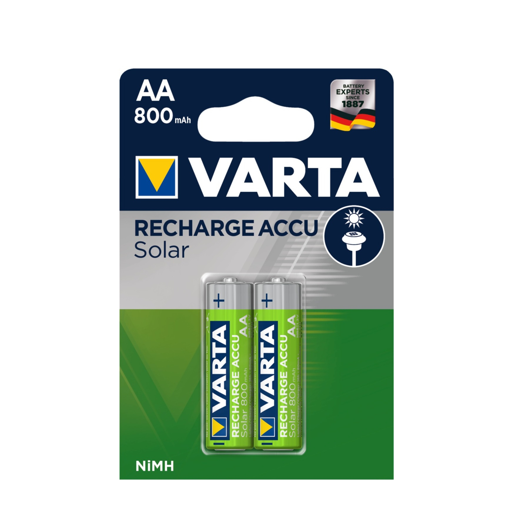 Image of Varta - 2er Pack Wiederaufladbare 1.2 Volt 800mAh NiMH AA Solar Akku Batterie HR6 bei Apfelkiste.ch
