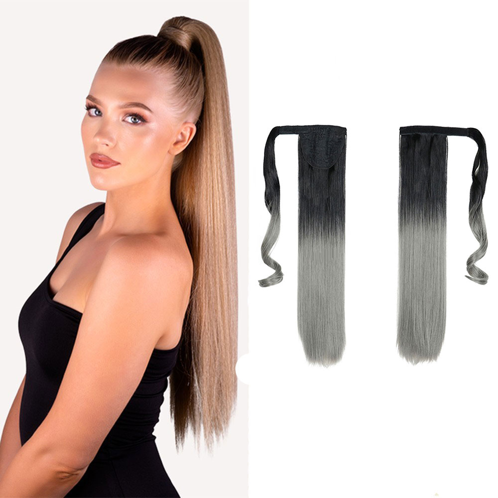 Image of (58cm) Kunsthaar Extensions Hitzebeständige Pferdeschwanz Haarverlängerung - Grau bei Apfelkiste.ch