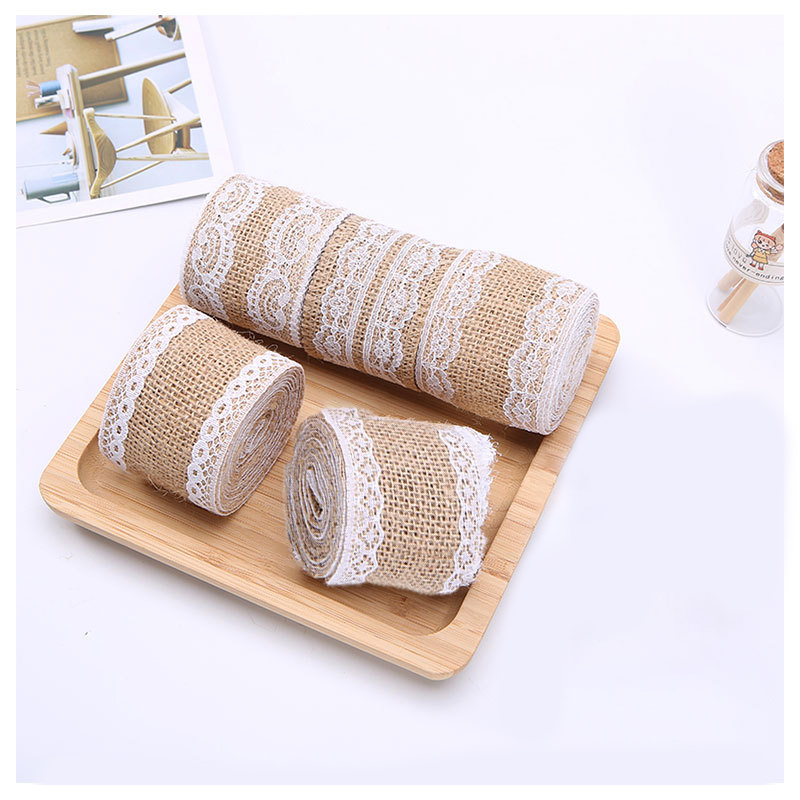 Image of (5er Set) 5cm/2m Geschenkband Jute Rustic Vintage Hygge Lifestyle Deko Band mit Spitzenbordüre - Braun / Weiss bei Apfelkiste.ch