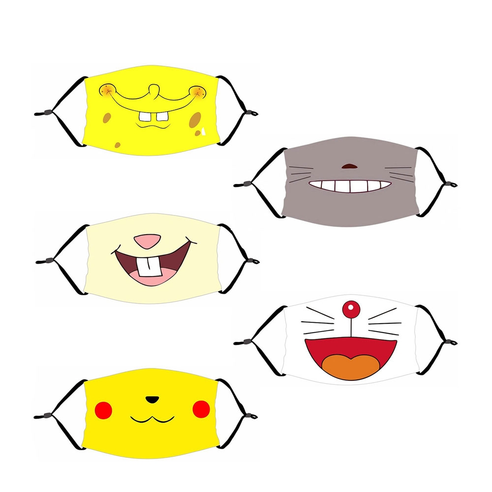 Image of (5er Set) Wiederverwendbare Stoff Mundschutz Hygiene Atemschutzmaske Staubschutzmaske (Grössenverstellbar) - Comic Smiley bei Apfelkiste.ch