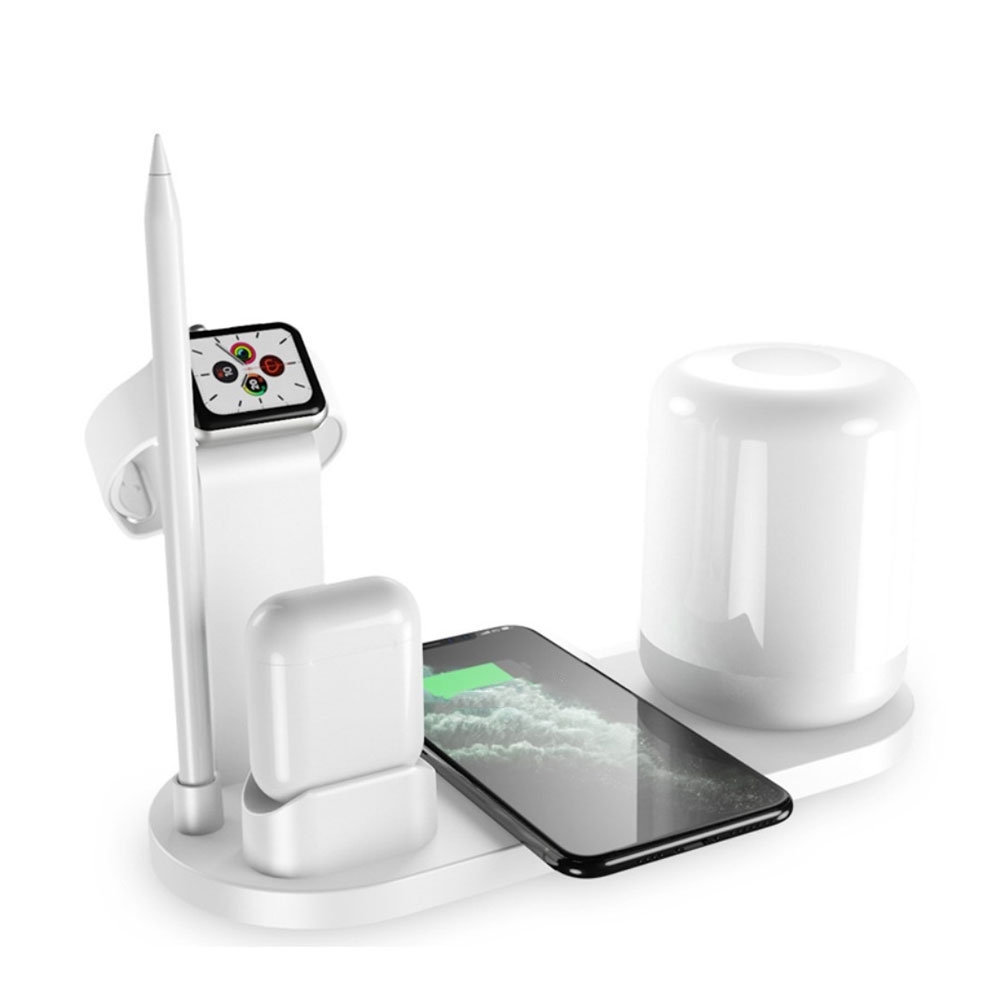 Image of 5in1 Qi Wireless Tisch Ständer Dockingstation für iPhone / AirPods / Apple Watch / Apple Pencil + Nachtlicht - Weiss bei Apfelkiste.ch