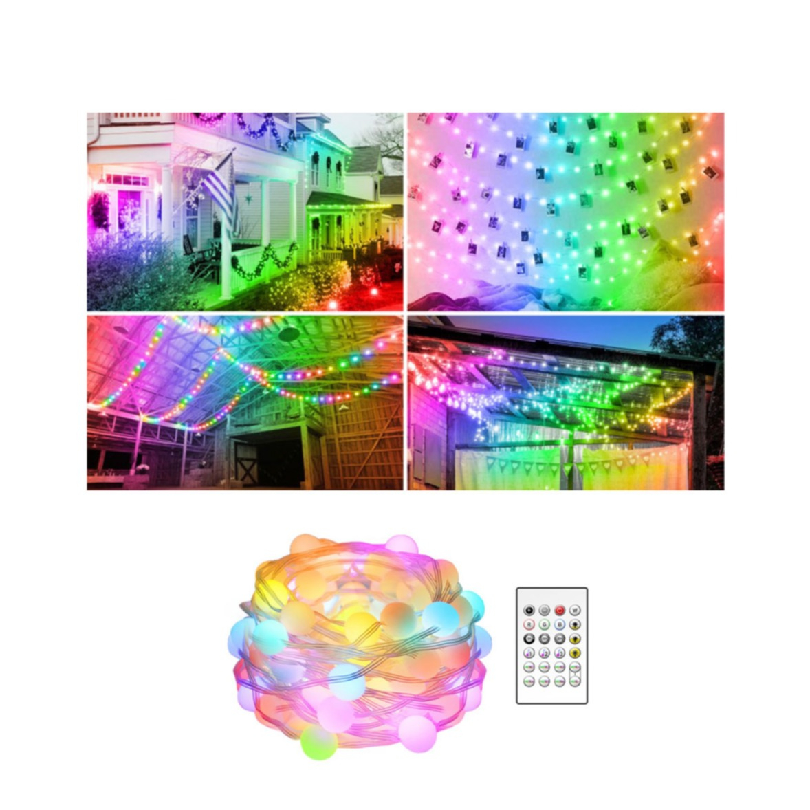 Image of (5m) 33 LED's WiFi Outdoor Lichterkette mit 20 Modi + Fernbedienung / Sprachsteuerung via App für iOS/Android (IP65) bei Apfelkiste.ch
