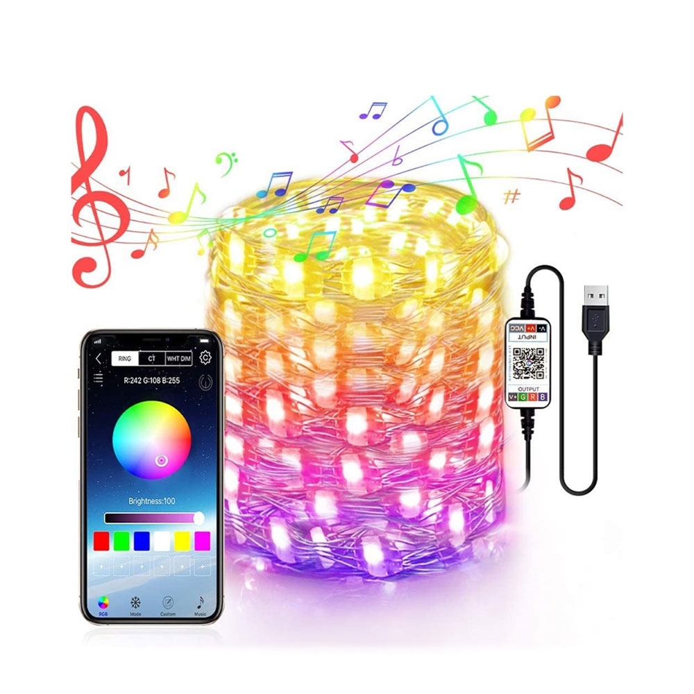 Image of (5m) 50 LED's Smarte Bluetooth Lichterkette Soundgesteuert (RGB Farben) App Control (iOS/Android) IP65 - Bunt bei Apfelkiste.ch