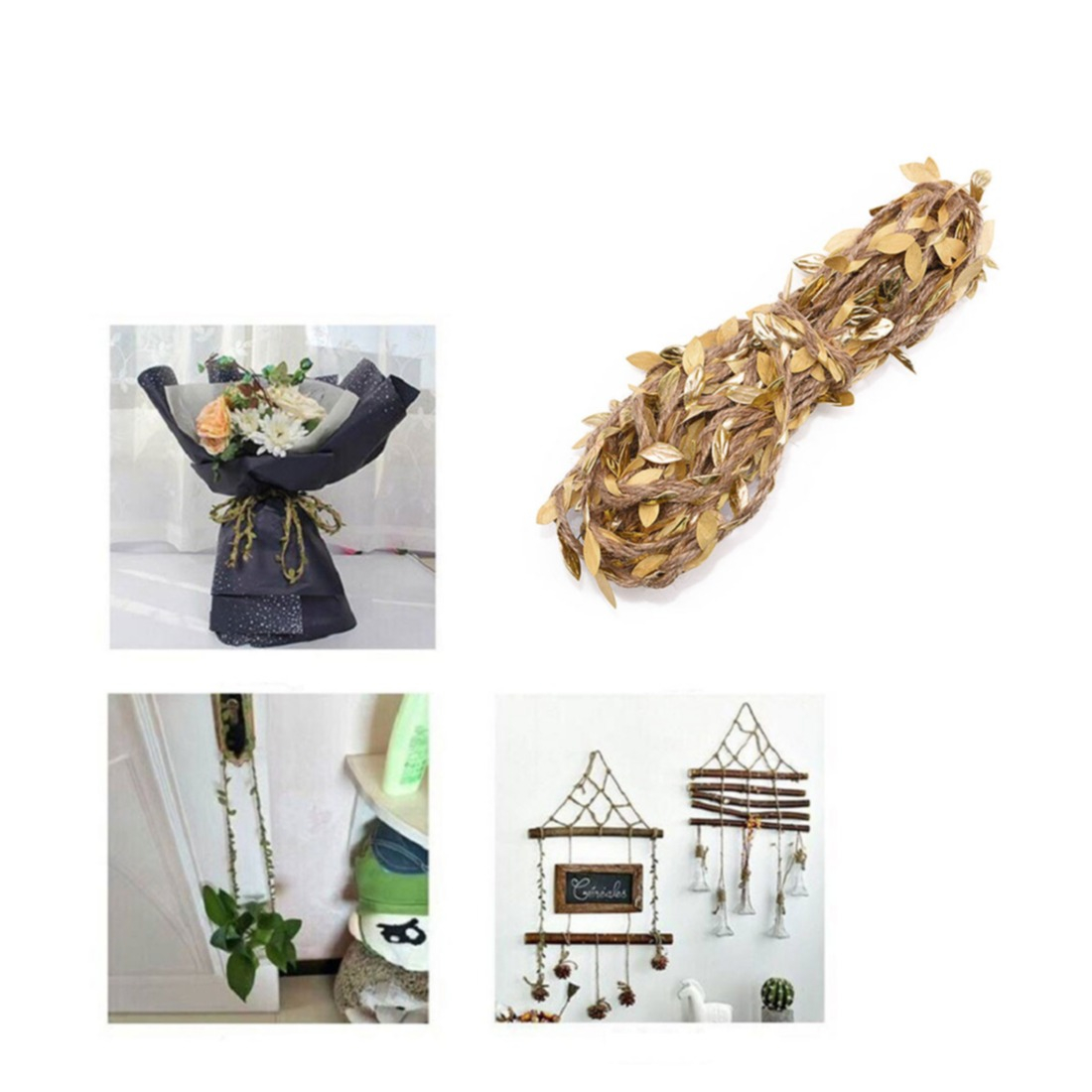 Image of (5m) Dekoration Jute Band Geschenkband Blätter - Gold bei Apfelkiste.ch