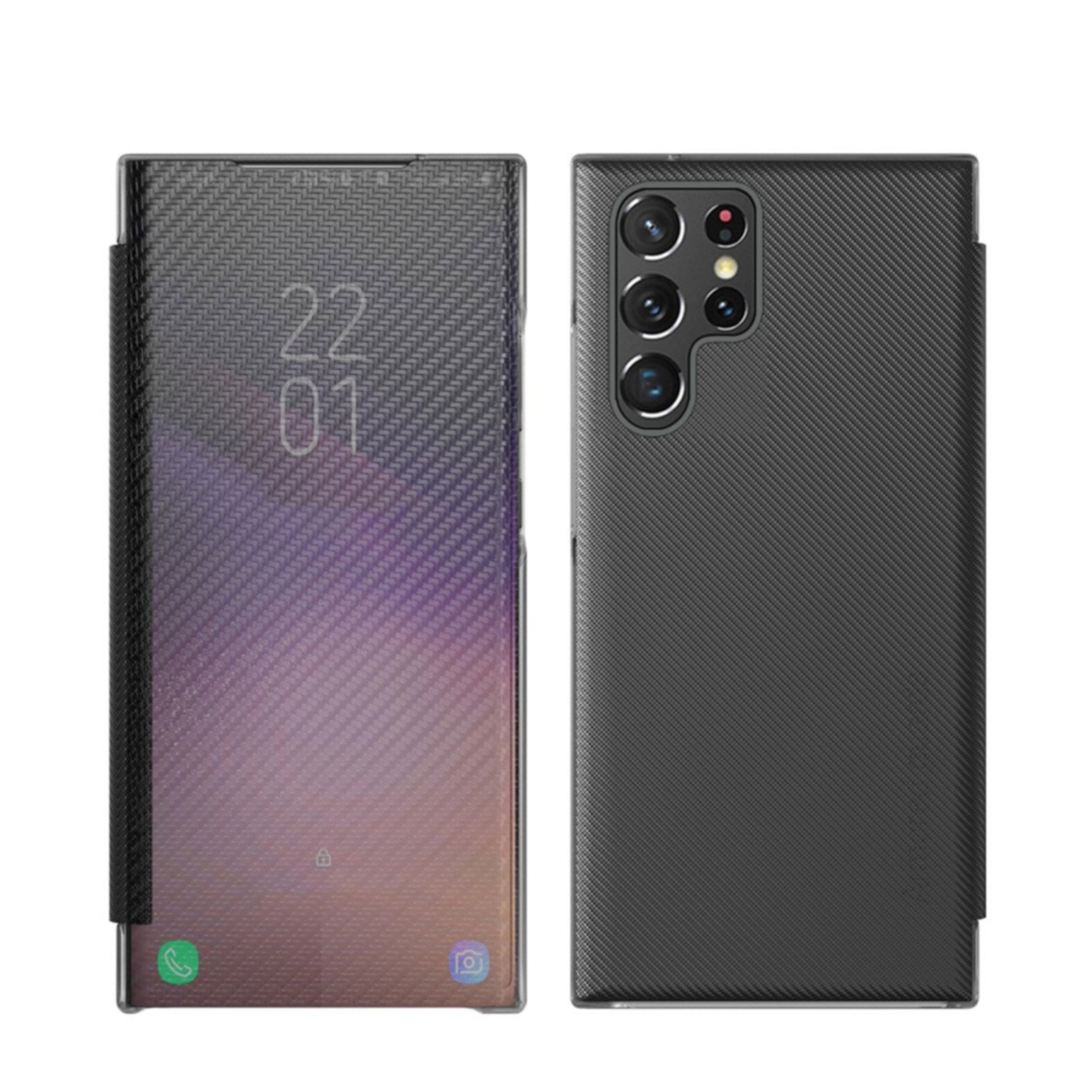 Image of Samsung Galaxy S22 Ultra 5G Clear View Cover Hülle im Carbon Look - Schwarz bei Apfelkiste.ch