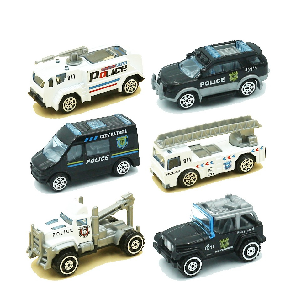 Image of (6-tlg. Set) 1:64 Spielzeug Kinder Polizei Auto Fahrzeug - Schwarz / Weiss bei Apfelkiste.ch