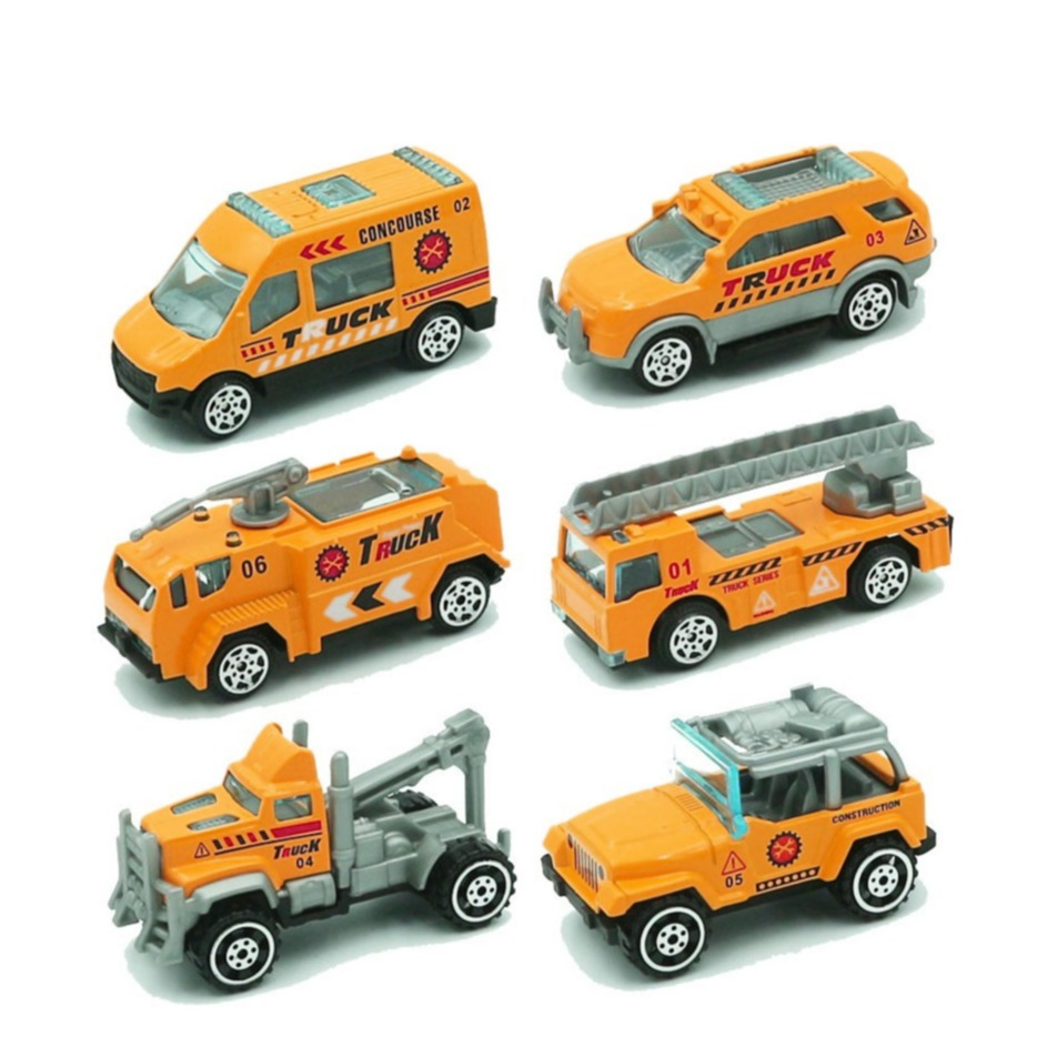 Image of (6-tlg. Set) 1:64 Spielzeug Kinder Truck Fahrzeug - Orange bei Apfelkiste.ch