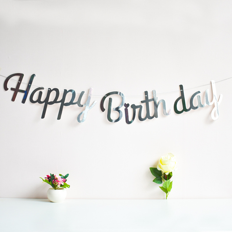 Image of (6-tlg. Set) Happy Birthday Geburtstags Girlande Party Dekoration Accessoire Banner - Silber bei Apfelkiste.ch
