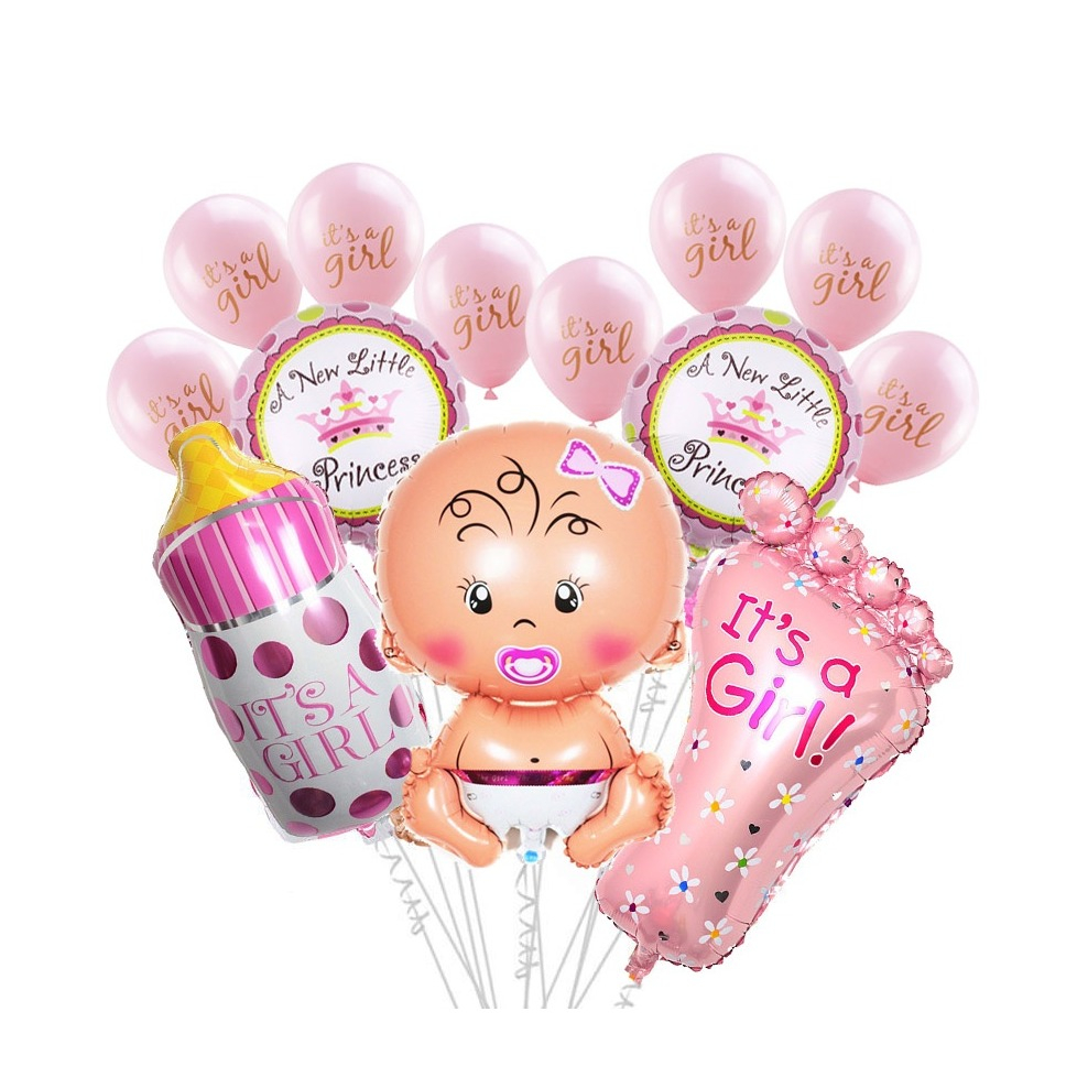 Image of (15-tlg. Set) Party Ballons Folien Luftballons Deko für Baby Shower / Geburt - It's a Girl bei Apfelkiste.ch