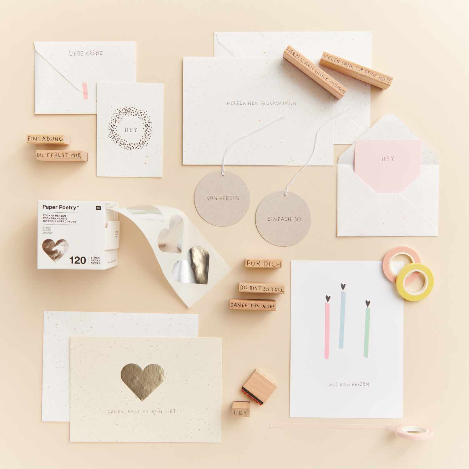 Rico Design Stempel-Set Geburtstag – 9 Holzstempel Mit Kissen, Motive 2x2 Bis 4x4 Cm, Für Karten & Basteln