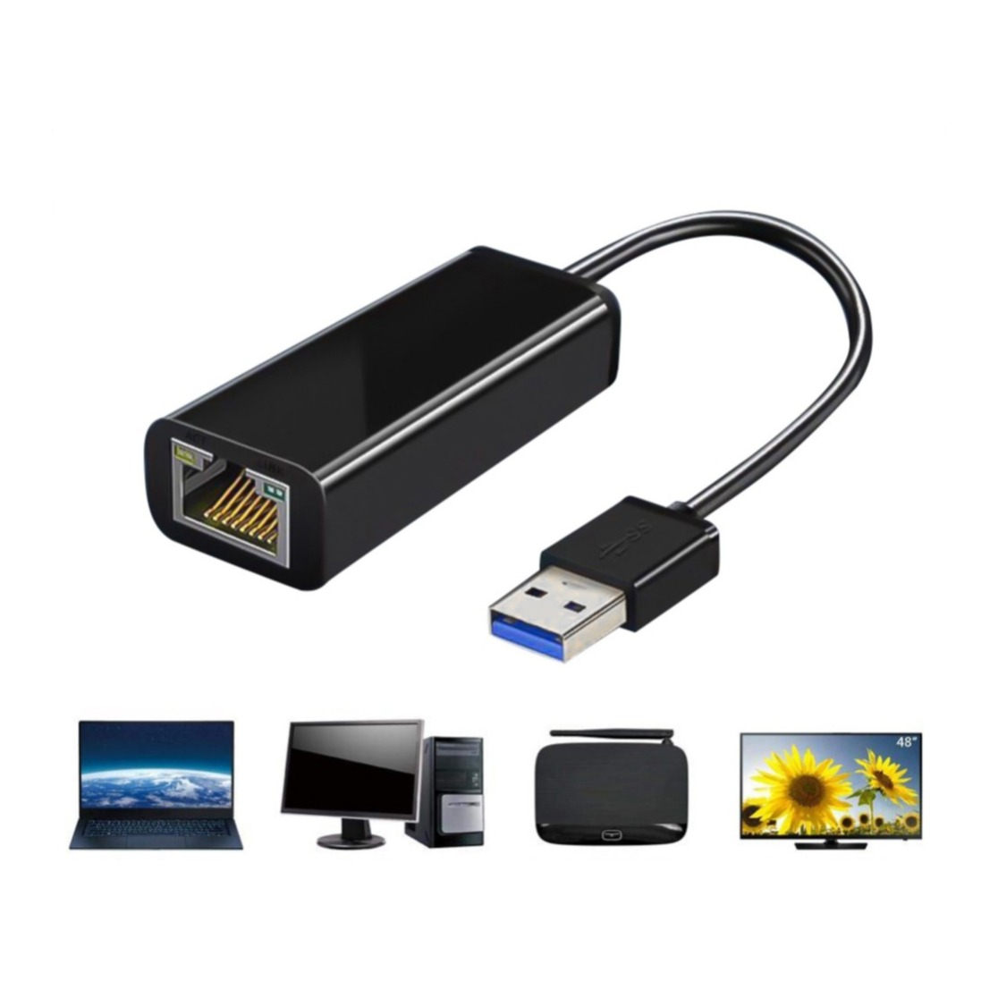 Image of (16cm) USB A auf Gigabit Ethernet LAN RJ45 Netzwerkanschluss Adapter (1000 Mbps) - Schwarz bei Apfelkiste.ch