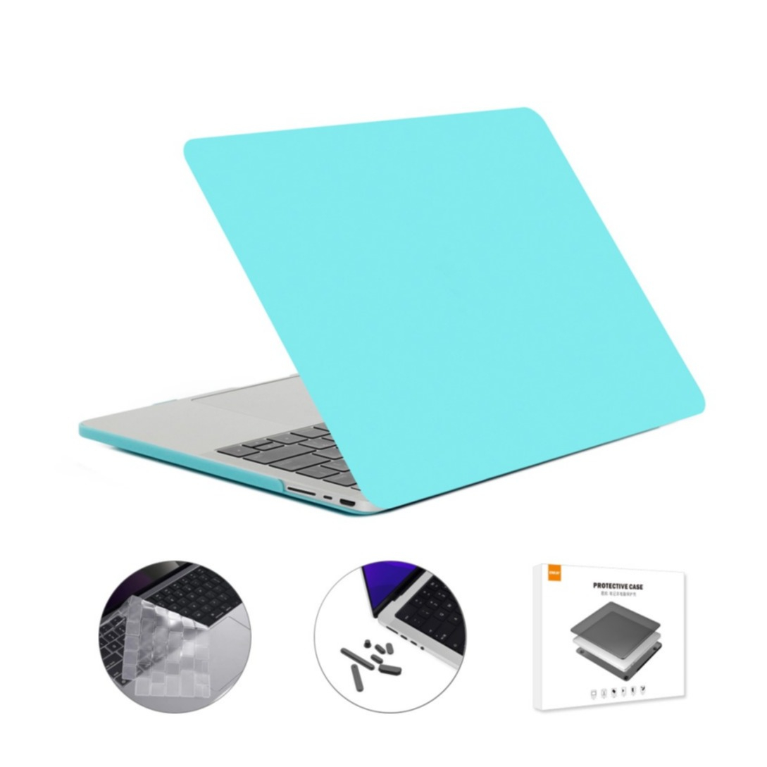 Image of 3in1 MacBook Pro 14" (2021) Hardcase Hülle Dual Schutzabdeckung mit Tastaturschutz + Silikon Anti-Staub-Stecker - Türkis (Matt) bei Apfelkiste.ch