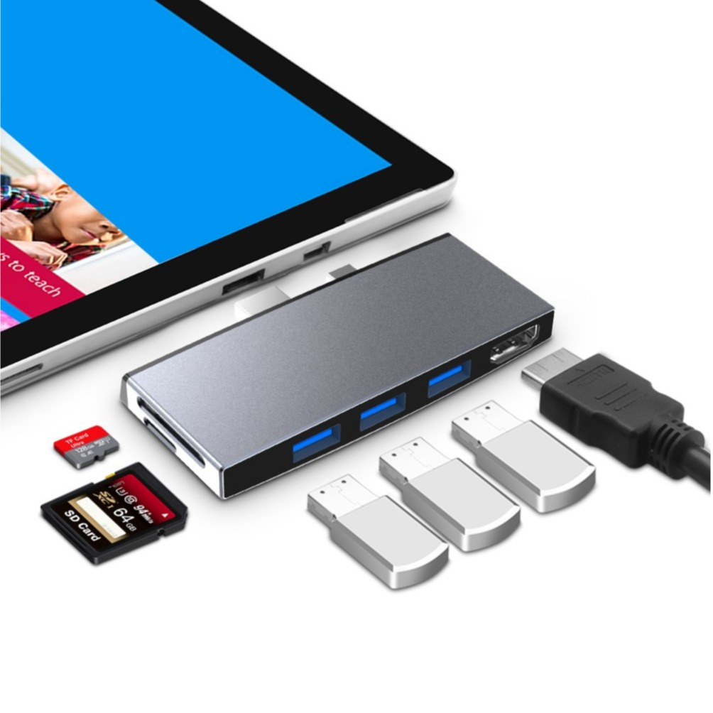 Image of Microsoft Surface Pro 6 / 5 / 4 Multiport Adapter mit 4K HDMI / 3x USB 3.0 / SD & Micro SD Kartenlesegerät - Grau bei Apfelkiste.ch