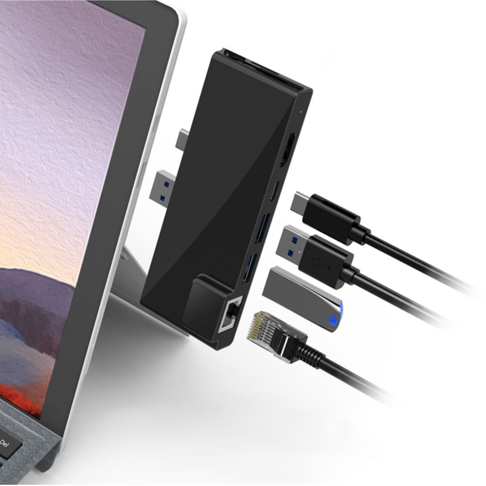 Image of Microsoft Surface Pro 7 Multiport Adapter mit 4K HDMI / USB C (PD) / 2x USB 3.0 / Gigabit Ethernet LAN / SD & Micro SD Kartenlesegerät - Schwarz bei Apfelkiste.ch