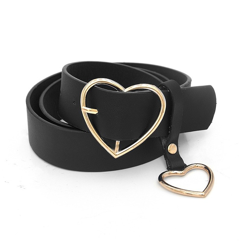 Image of (62-84cm) Leder Gürtel Accessoire mit Herz Schnalle - Schwarz / Gold bei Apfelkiste.ch