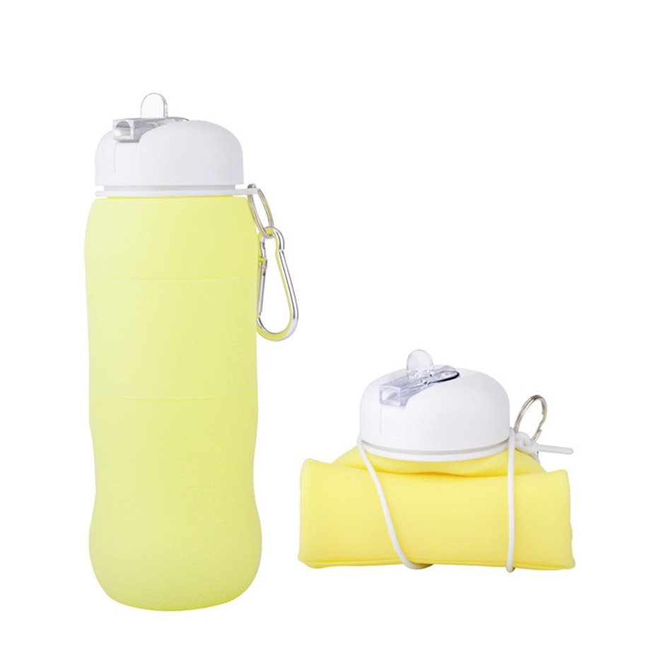 Image of (620ml) Faltbare Silikon Trinkflasche Reise Wasserflasche mit Karabiner Haken - Gelb bei Apfelkiste.ch