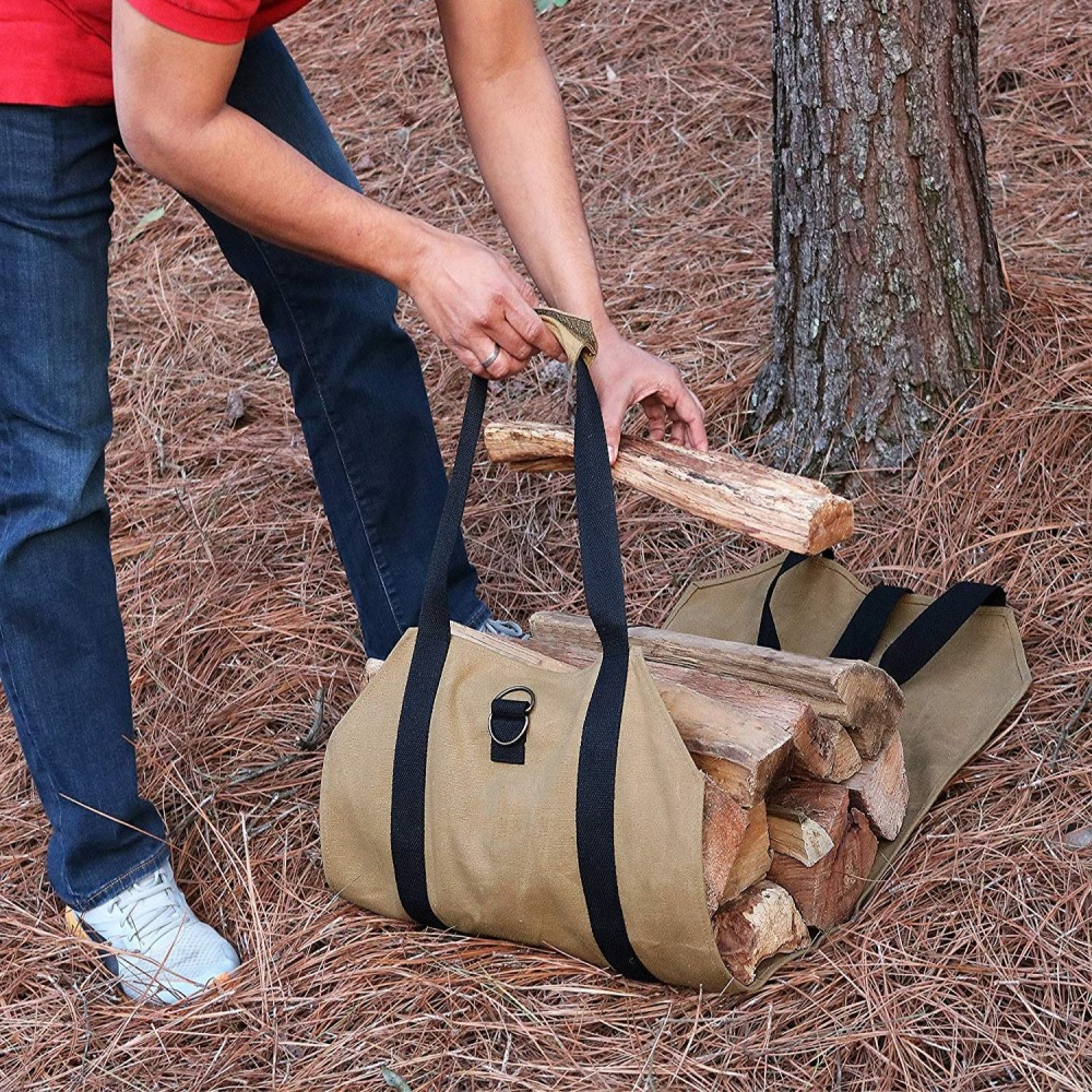 CampTeck Kaminholz-Tragetasche Aus Gewachstem Canvas – Robust, Wasserabweisend & Praktisch Für Holztransport