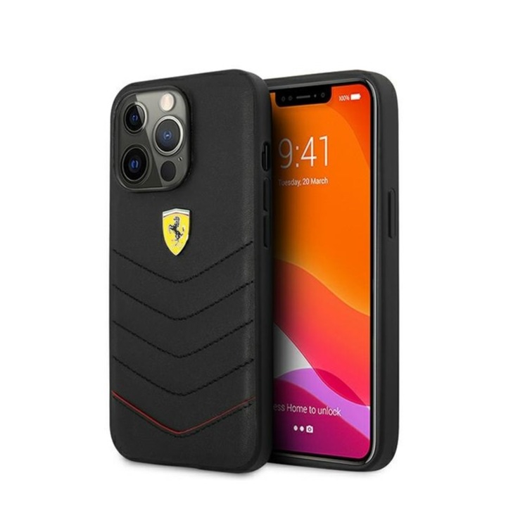 Image of Ferrari - iPhone 13 Pro Echtleder Hardcase Hülle Quilted Red Edge (FEHCP13LRQUK) - Schwarz bei Apfelkiste.ch