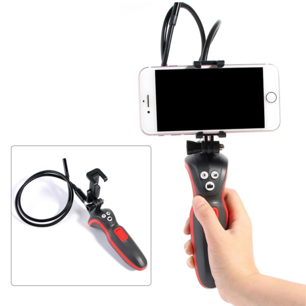 Image of (1m) Wasserfeste Wifi Endoskopkamera 6-LED Inspektionskamera FullHD 1080p IP67 (iOS/Android) mit Handy Halterung - Schwarz / Rot bei Apfelkiste.ch