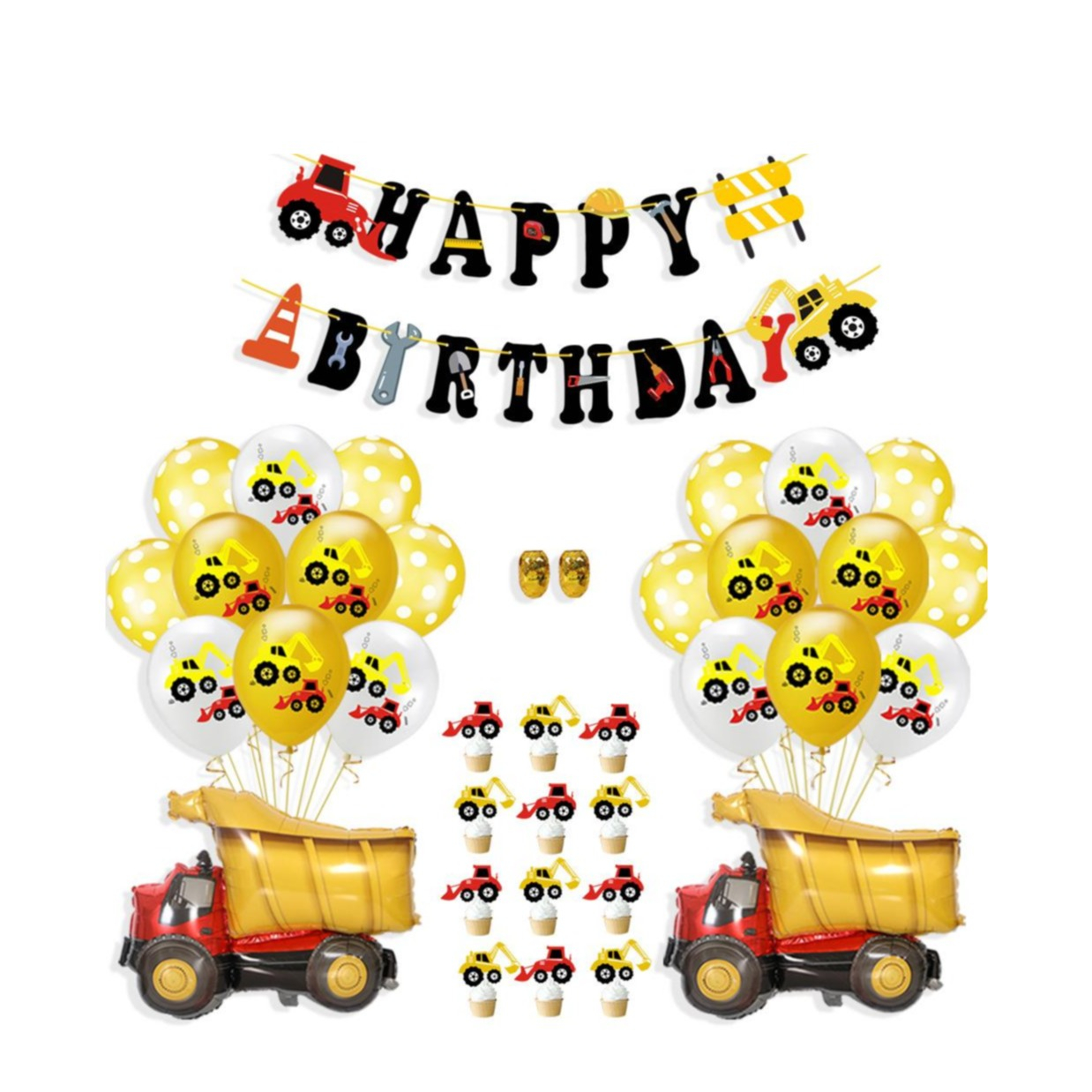 Image of (65-tlg. Set) Einweg Geschirr Geburtstags Party Tisch Deko + Girlande / Luftballons - Baustelle bei Apfelkiste.ch